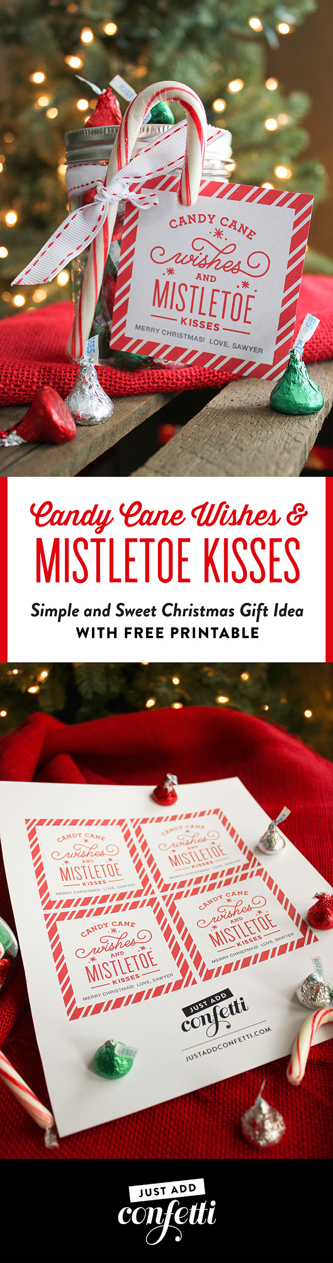 Candy Cane Wishes and Mistletoe Kisses Christmas Gift Idea Just Add