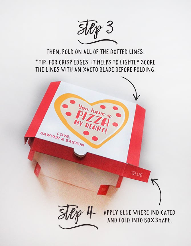 Mini Pizza Box Valentine (with tutorial and free printable!) Just Add