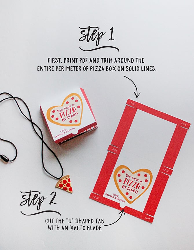 Mini Pizza Box Valentine (with tutorial and free printable!) Just Add