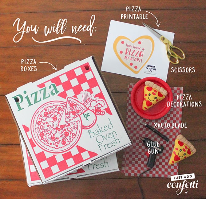 Pizza Valentine Box Hack (with tutorial and free printables) Just Add Confetti