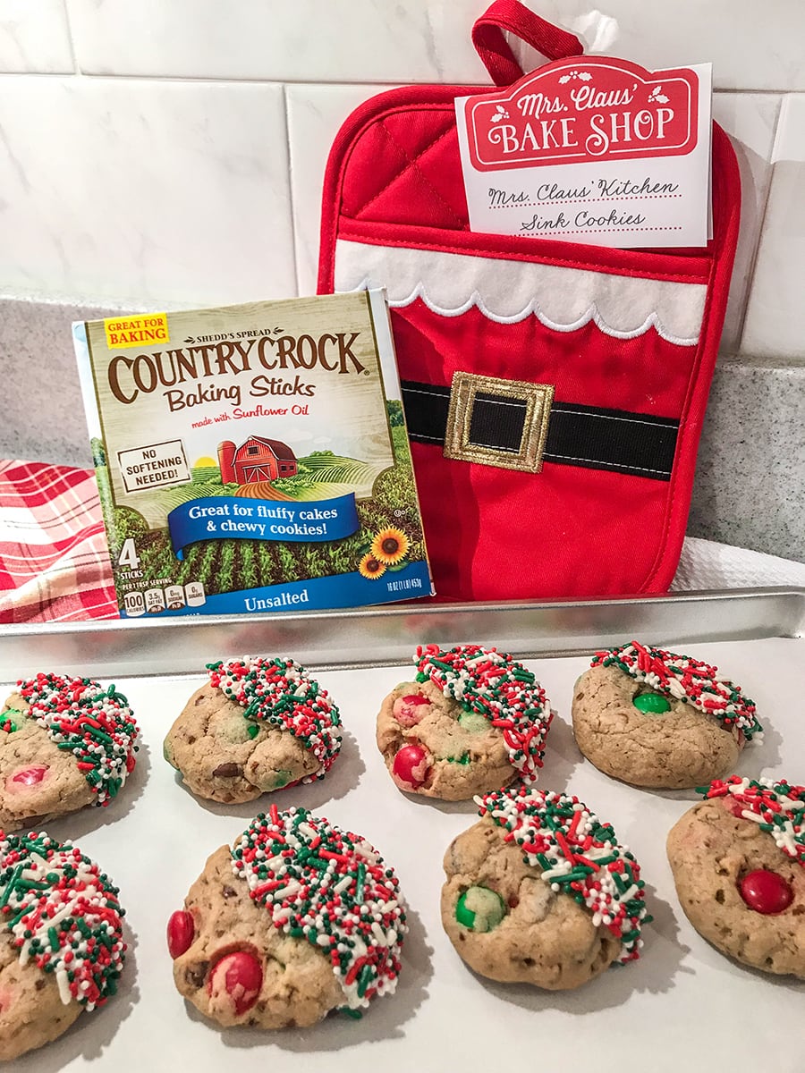 Mrs. Claus' Bake Shop Cookie Exchange Party, Cookie Exchange Party, Mrs. Claus, Mrs. Claus' Bake Shop, North Pole, bake shop, Christmas, Christmas cookies, cookie party, cookies, Just Add Confetti, free printables, Just Add Confetti printables, cookie exchange, Country Crock, partnership, Pittsburgh blogger, party blogger, Mrs. Claus' Kitchen Sink Cookies, Kitchen Sink Cookies, baked with love, baking spirits bright, cookies baked fresh daily, gingerbread house, milk and cookies served nightly, bake shop cookie exchange, Christmas party, Holiday party